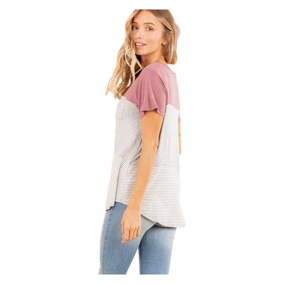 NEW HEIMISH USA colorblock pocket tee in mauve - Picture 3 of 3